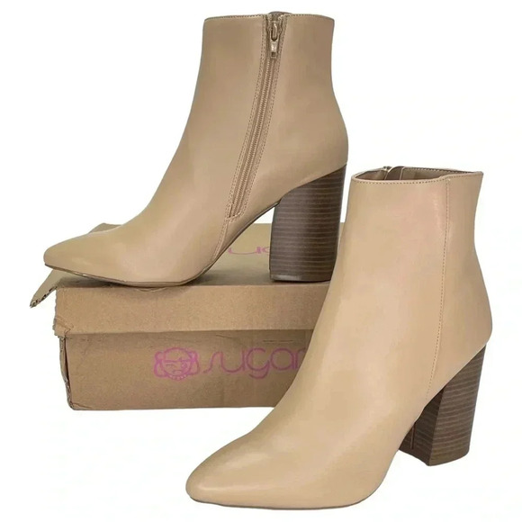 Sugar Evvie Tan Faux Leather Heeled Womens Ankle Boots Size 9M - Picture 1 of 11